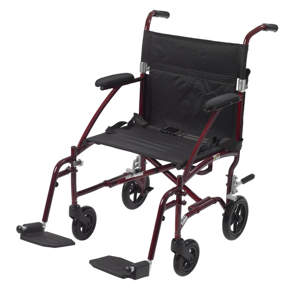 Drive Medical Fly Lite Ultra Lightweight Transport Wheelchair, Burgundy dfl19-rd